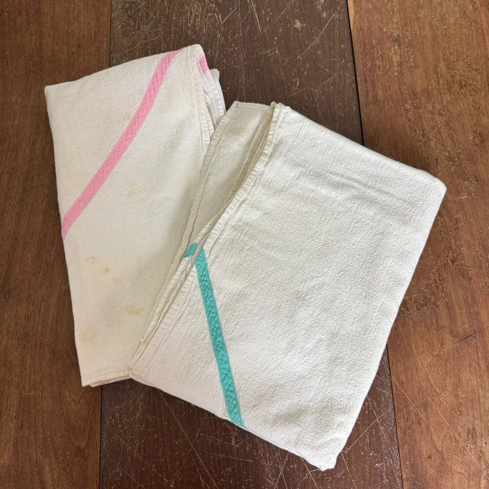 Pair (2) Fraternal Twin Pink & Blue VINTAGE hand made Baby Blankets